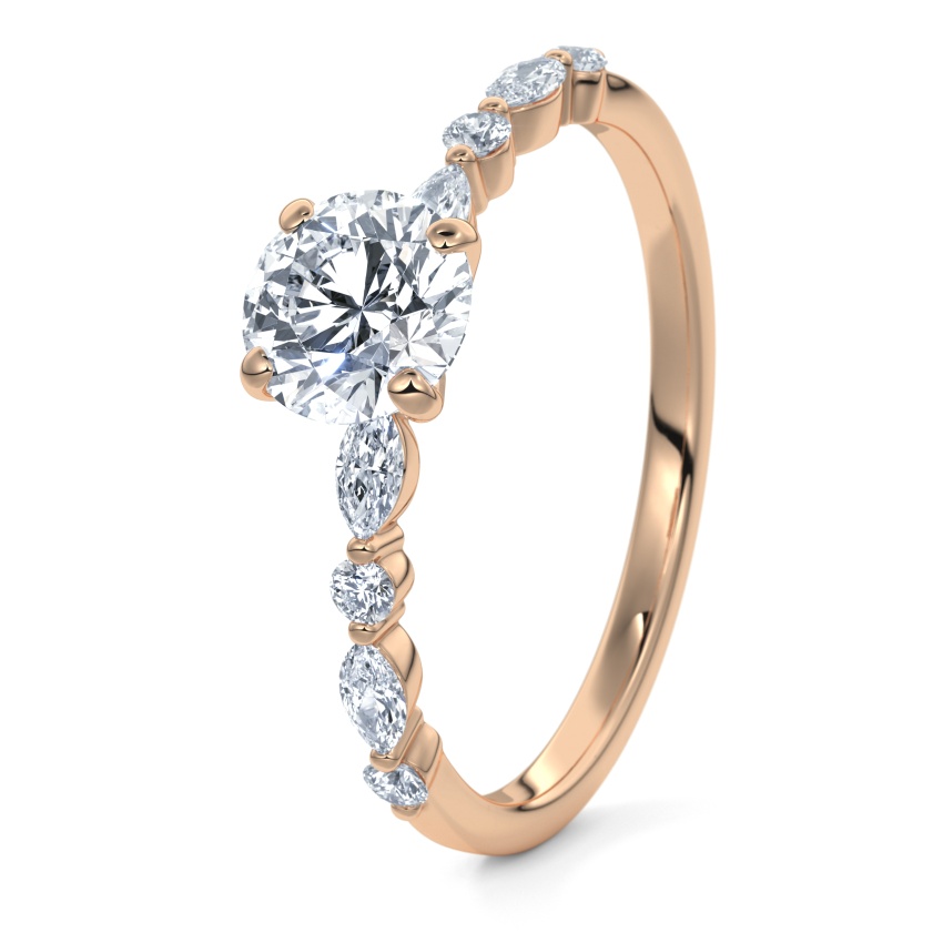 Anillo de compromiso Oro albaricoque 14kt - 0.54 kt Diamantes - Modelo N°3018 Brillante, Piedra lateral