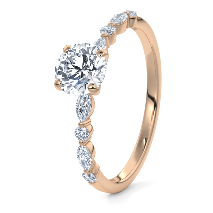Anillo de compromiso Oro rosa 9kt - 0.54 kt Diamantes - Modelo N°3018 Brillante, Piedra lateral