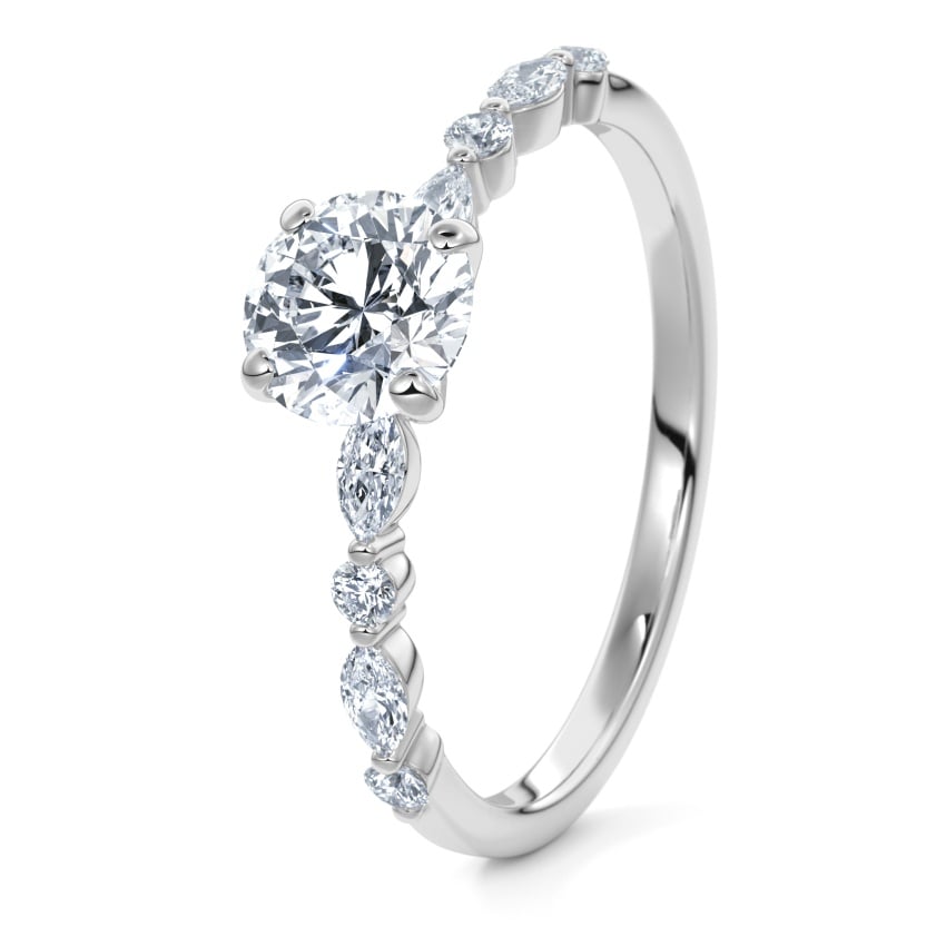 Pierścionek zaręczynowy Białe złoto 750 - 0.54 ct diamentem - Model N°3018 Brylant, Kamień boczny