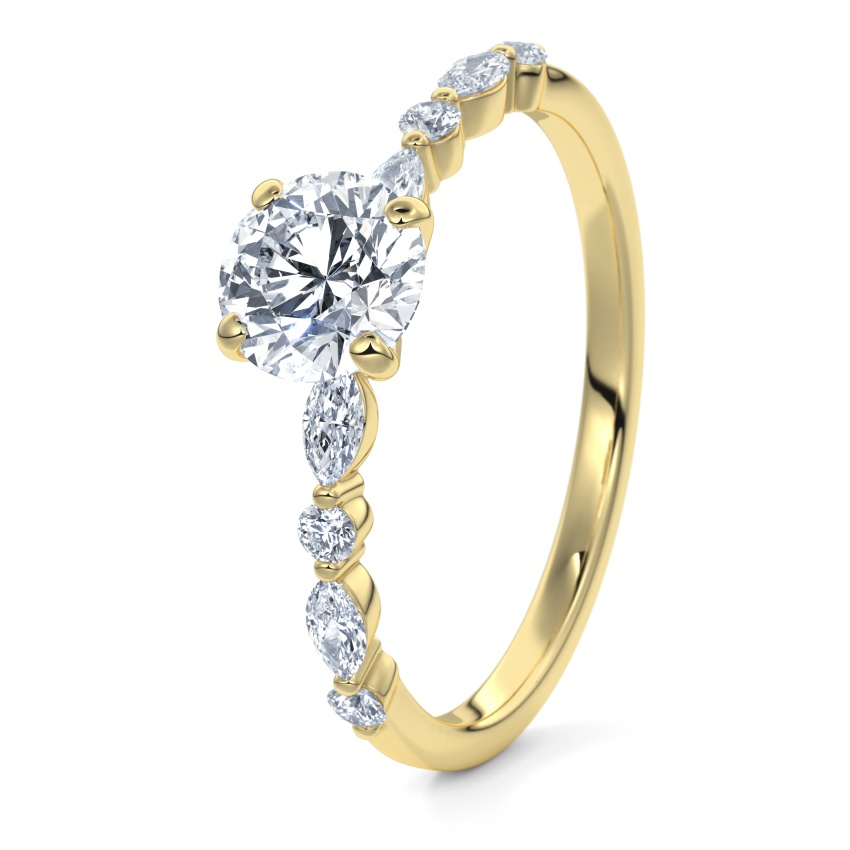 Verlovingsring Geelgoud 14 Karaat - 0.54 ct diamanten - Model N°3018 Briljant, Zijsteen
