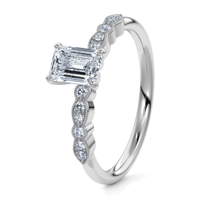 Pierścionek zaręczynowy Platyna 950 - 0.44 ct diamentem - Model N°3019 Emerald, Kamień boczny, Pavé