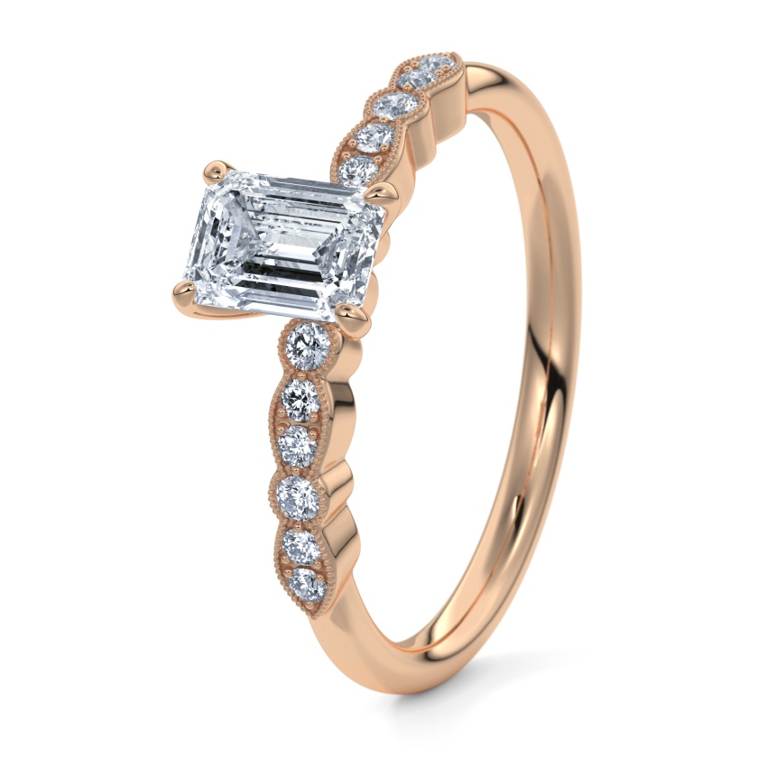 Pierścionek zaręczynowy Brzoskwiniowe złoto 585 - 0.44 ct diamentem - Model N°3019 Emerald, Kamień boczny, Pavé