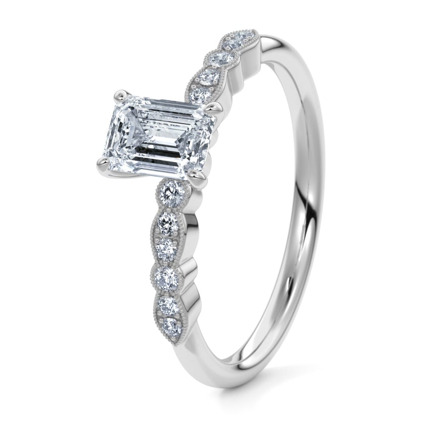 Pierścionek zaręczynowy Srebro 925 - 0.44 ct diamentem - Model N°3019 Emerald, Kamień boczny, Pavé