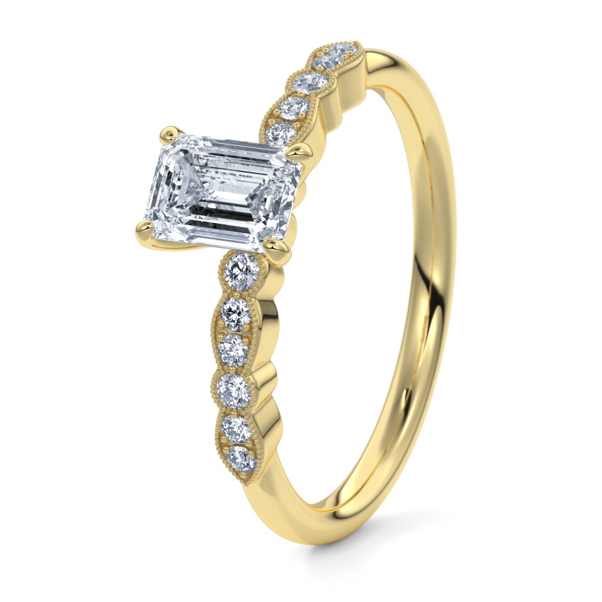 Pierścionek zaręczynowy Żółte złoto 333 - 0.44 ct diamentem - Model N°3019 Emerald, Kamień boczny, Pavé