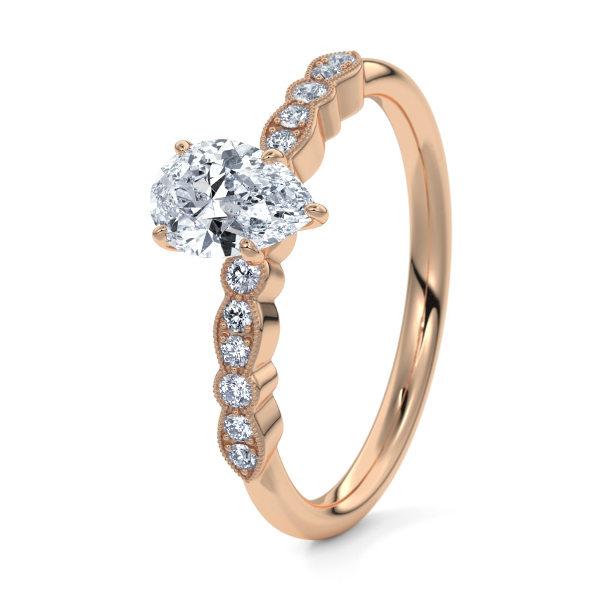Pierścionek zaręczynowy Brzoskwiniowe złoto 585 - 0.44 ct diamentem - Model N°3019 Łezka, Kamień boczny, Pavé
