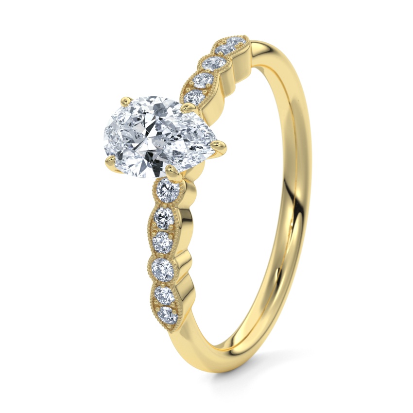 Pierścionek zaręczynowy Żółte złoto 333 - 0.44 ct diamentem - Model N°3019 Łezka, Kamień boczny, Pavé