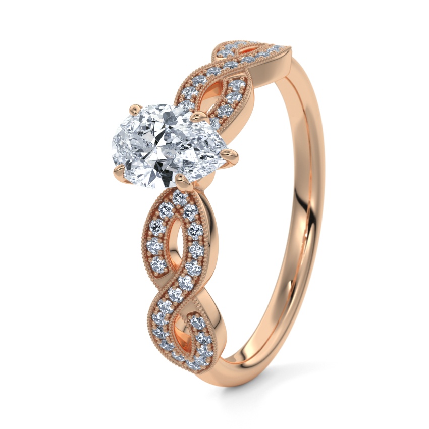 Verlobungsring Rotgold 585 - 0.51 ct. Diamanten - Modell N°3020 Tropfen, Seitenstein, Verschnitt