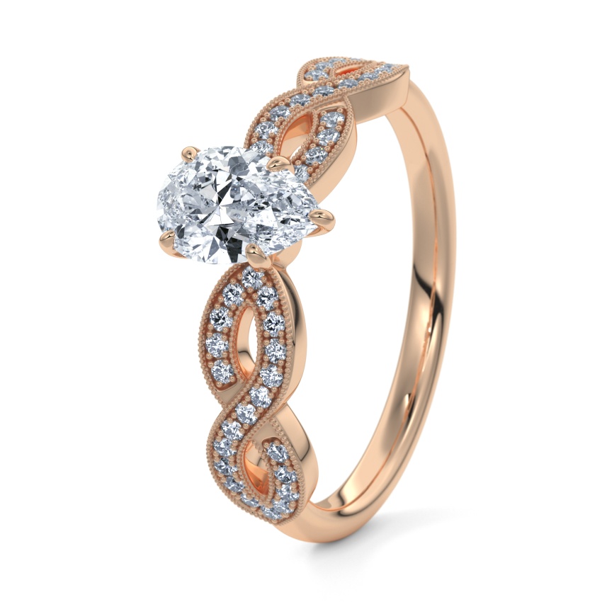Engagement Ring 18ct Rose Gold - 0.51ct Diamonds - Model N°3020 Pear, Side-Stone, Pavé