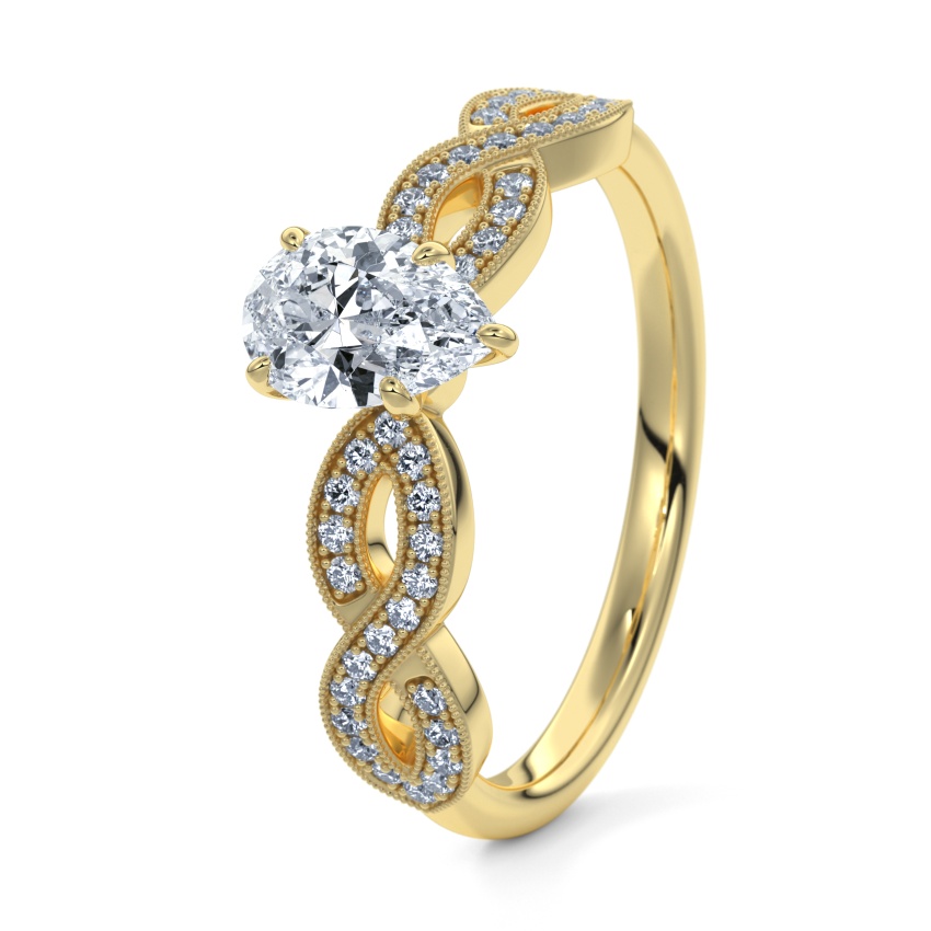 Pierścionek zaręczynowy Żółte złoto 333 - 0.51 ct diamentem - Model N°3020 Łezka, Kamień boczny, Pavé
