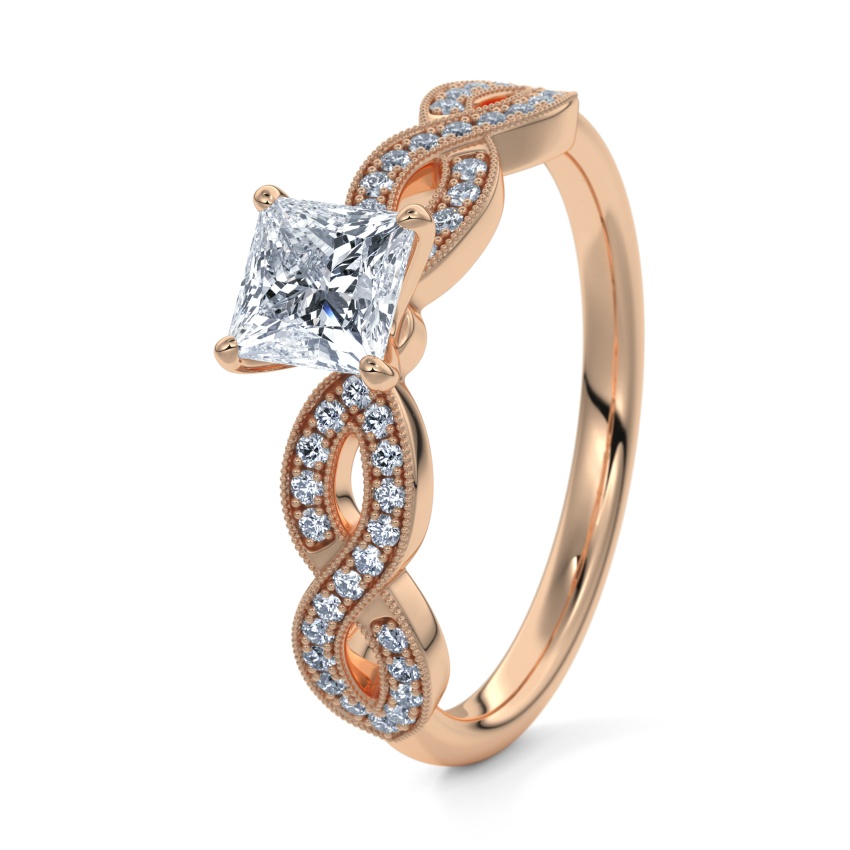 Pierścionek zaręczynowy Czerwone złoto 585 - 0.51 ct diamentem - Model N°3020 Princess, Kamień boczny, Pavé