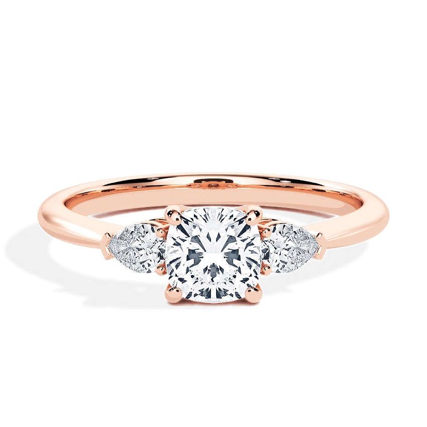 Verlobungsring Rotgold - 0.74 ct. Cushion - Modell N°3304, 3-Stein Verlobungsring Rotgold - 0.74 ct. Cushion - Modell N°3304, 3-Stein