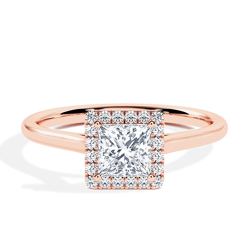 Verlobungsring Rotgold - 0.42 ct. Prinzess - Modell N°3409, Halo Verlobungsring Rotgold - 0.42 ct. Prinzess - Modell N°3409, Halo