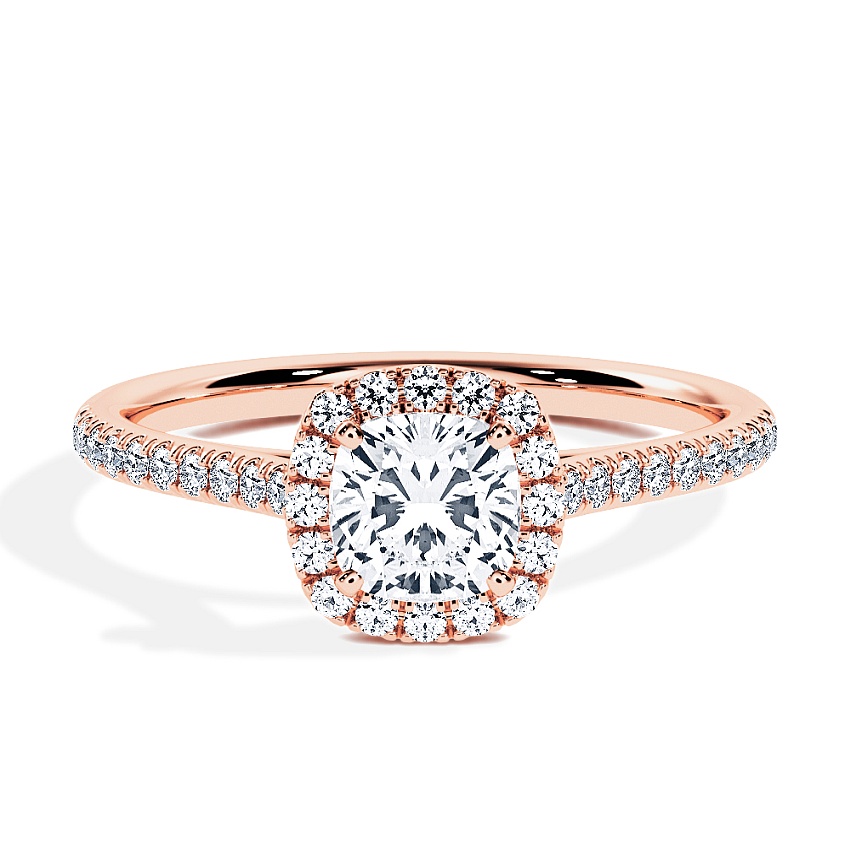 Verlobungsring Rotgold - 0.84 ct. Cushion - Modell N°3409, Halo, Pavé Verlobungsring Rotgold - 0.84 ct. Cushion - Modell N°3409, Halo, Pavé