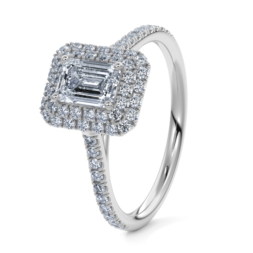 Pierścionek zaręczynowy Srebro 925 - 0.80 ct diamentem - Model N°3410 Emerald, Typ halo, Pavé