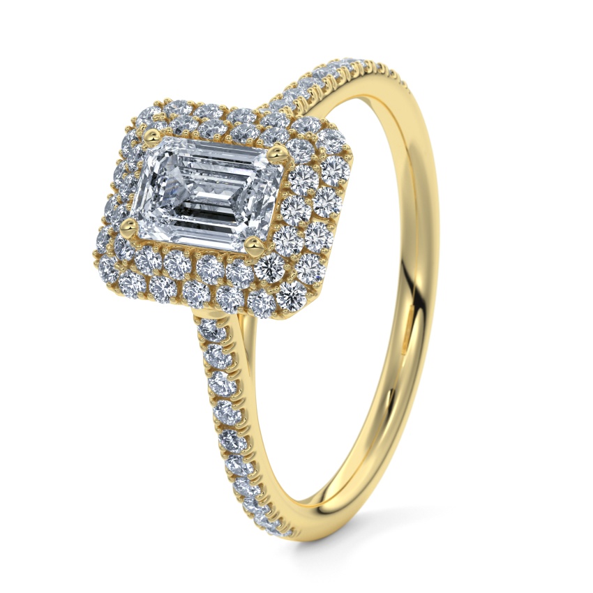 Pierścionek zaręczynowy Żółte złoto 333 - 0.80 ct diamentem - Model N°3410 Emerald, Typ halo, Pavé